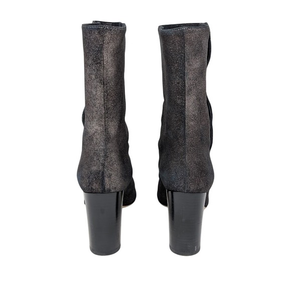 Jimmy Choo Dayno 85 Glitter Suede Ankle Boots Black Silver Snaps IT 37.5 US 7.5 - Picture 5 of 12